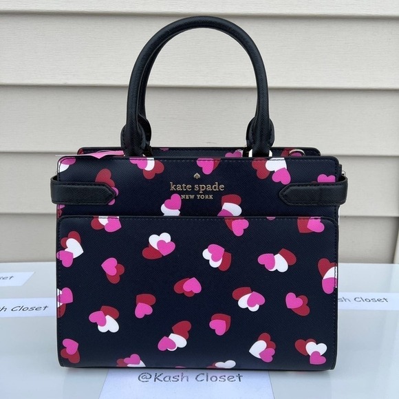 Kate Spade Satchel Staci Medium Satchel Heart Print Black Multi - Picture 2 of 12